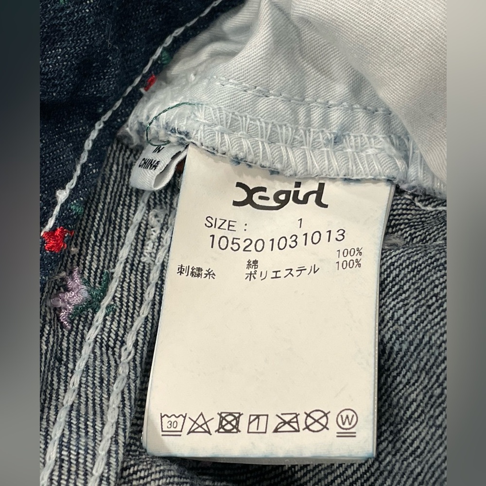 X-girl Floral Embroidered Straight Leg Jeans, cotton, drk blue/red, sz1 (24),EUC - Picture 10 of 14